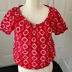 Joe Fresh Cute Womens Red/White Puffed Sleeve Pullover Blouson Blouse Medium
